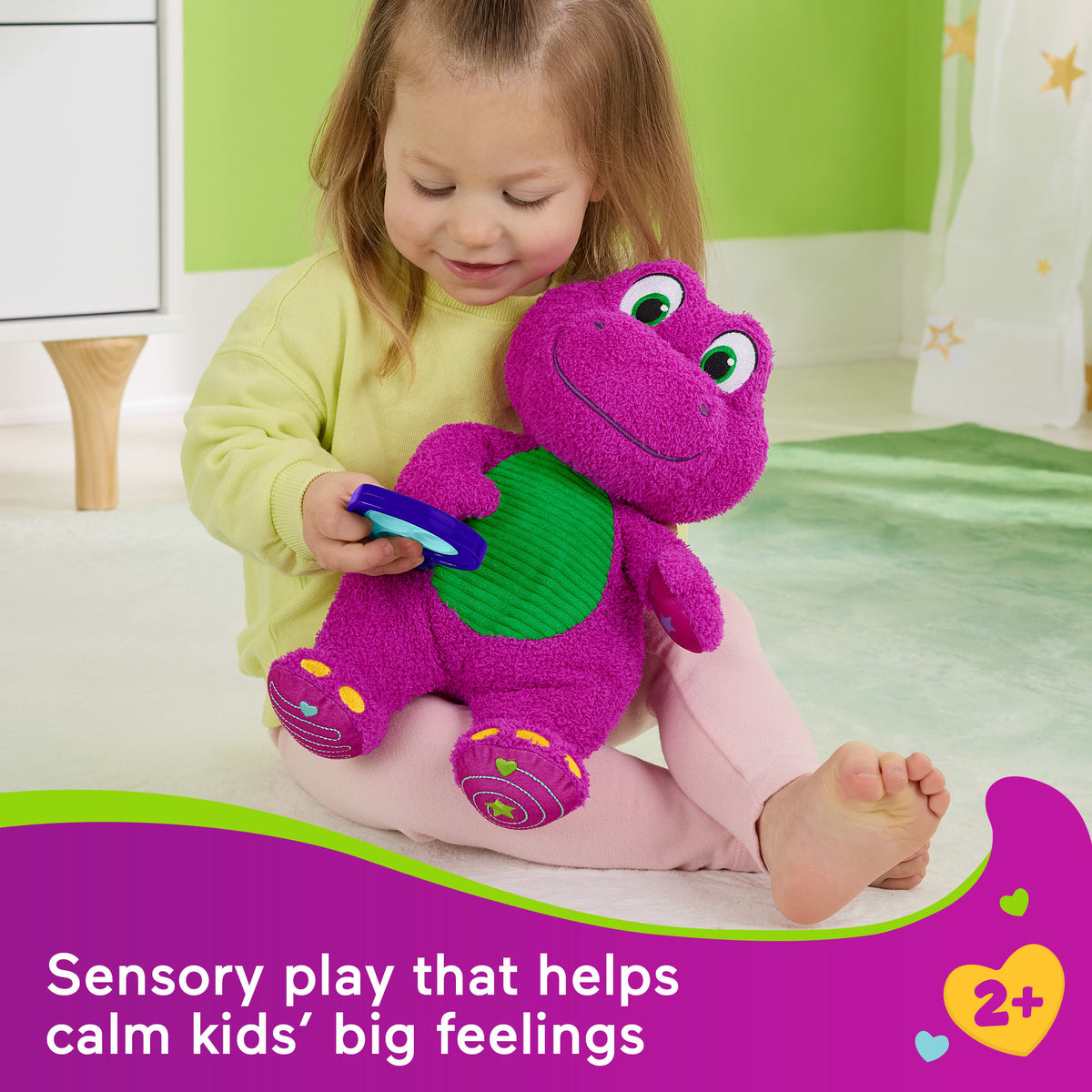 Fisher-Price Barney's World Sensory Barney Plush Toy With Fidget Activity For Toddlers
