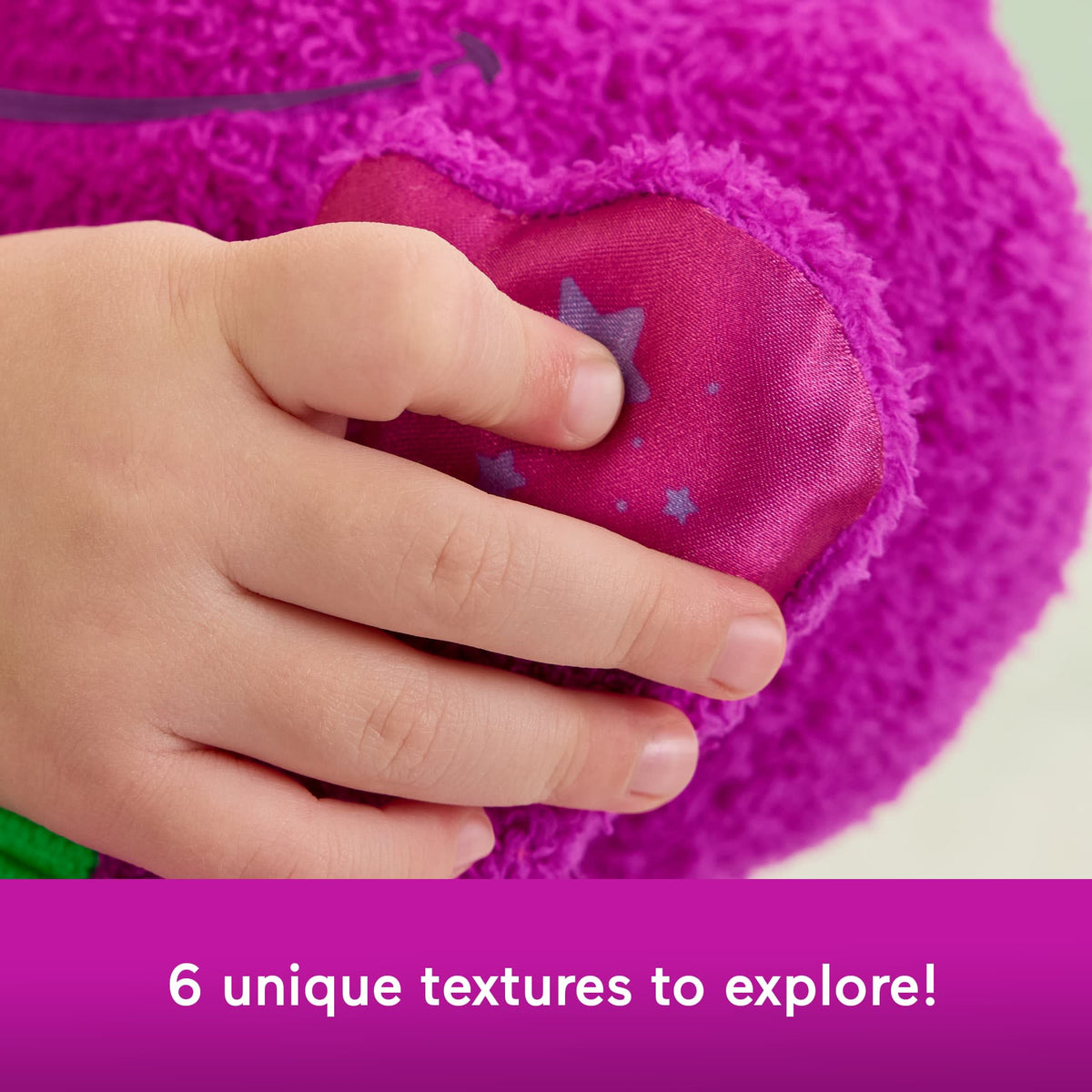 Fisher-Price Barney's World Sensory Barney Plush Toy With Fidget Activity For Toddlers