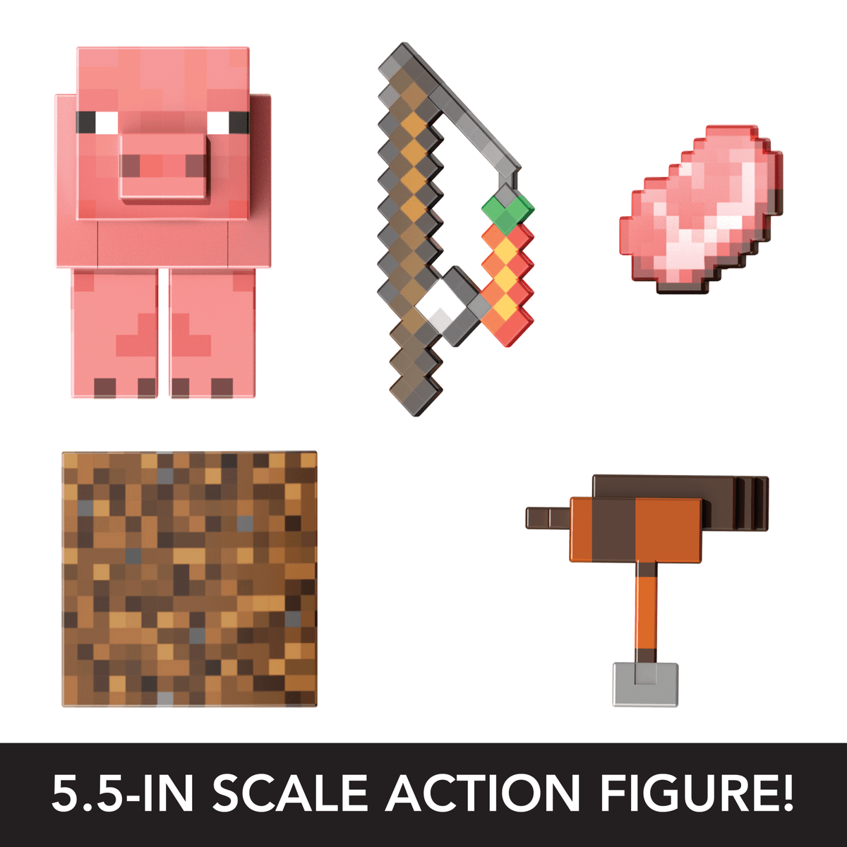 Minecraft Diamond Level Pig Action Figure, 4 Accessories, 5.5-in Collector Scale